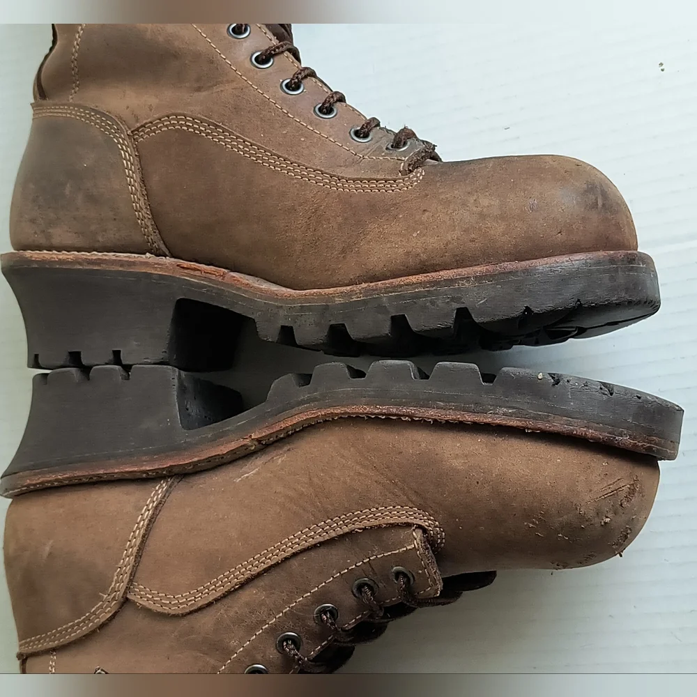 Carolina Birch 8.5 Brown High-Top Leather Combat Boots Durable Soles - Vibram